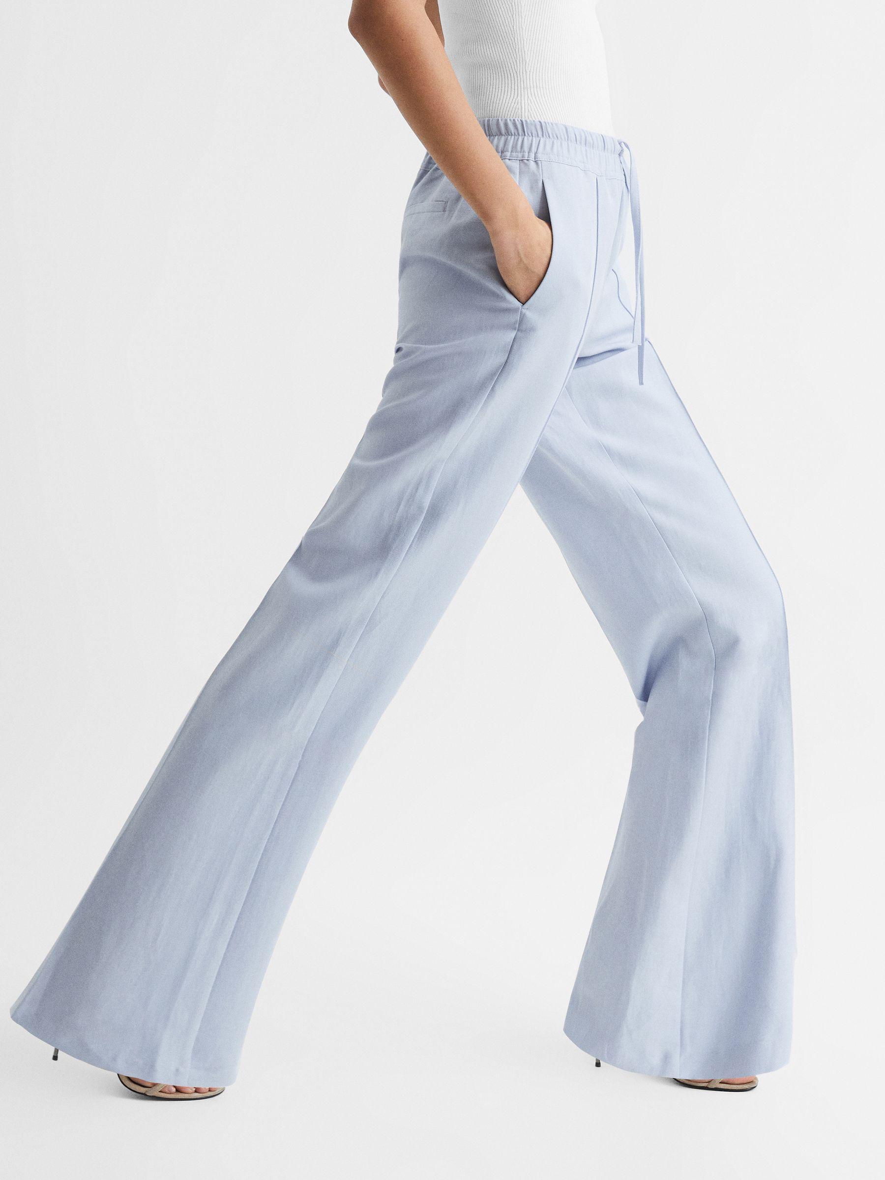Linen Blend Pull On Trousers in Blue Product Image