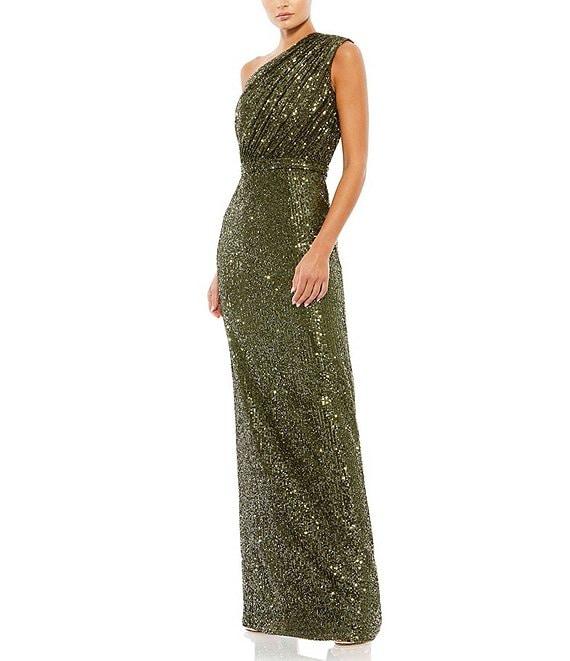 Mac Duggal Sequin Ruched One Shoulder Gown Product Image