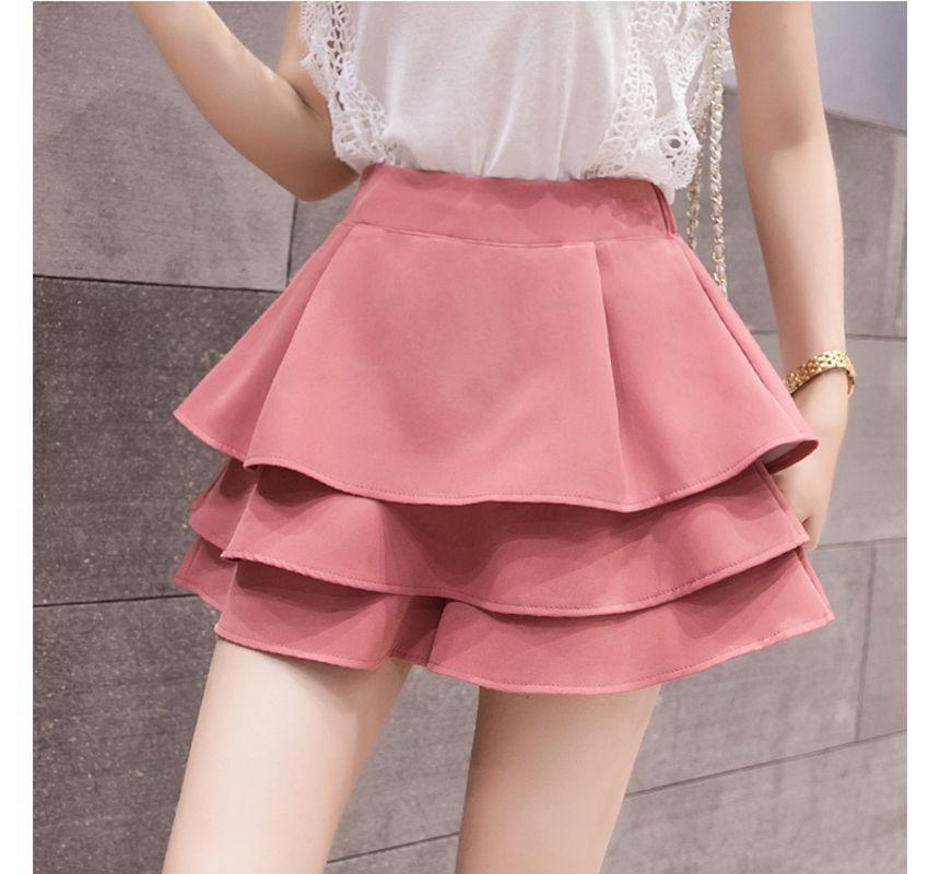High Waist Plain Mini A-Line Layered Skirt Product Image