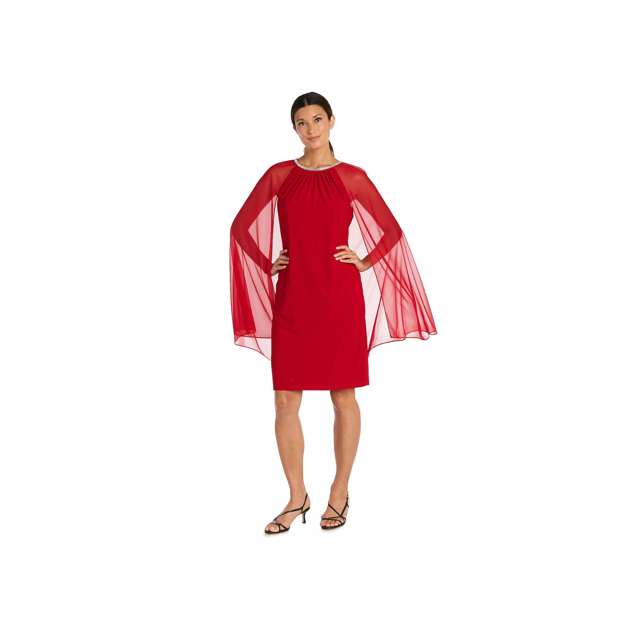 Womens R&M Richards Rhinestone-Neck Caped Dress Product Image