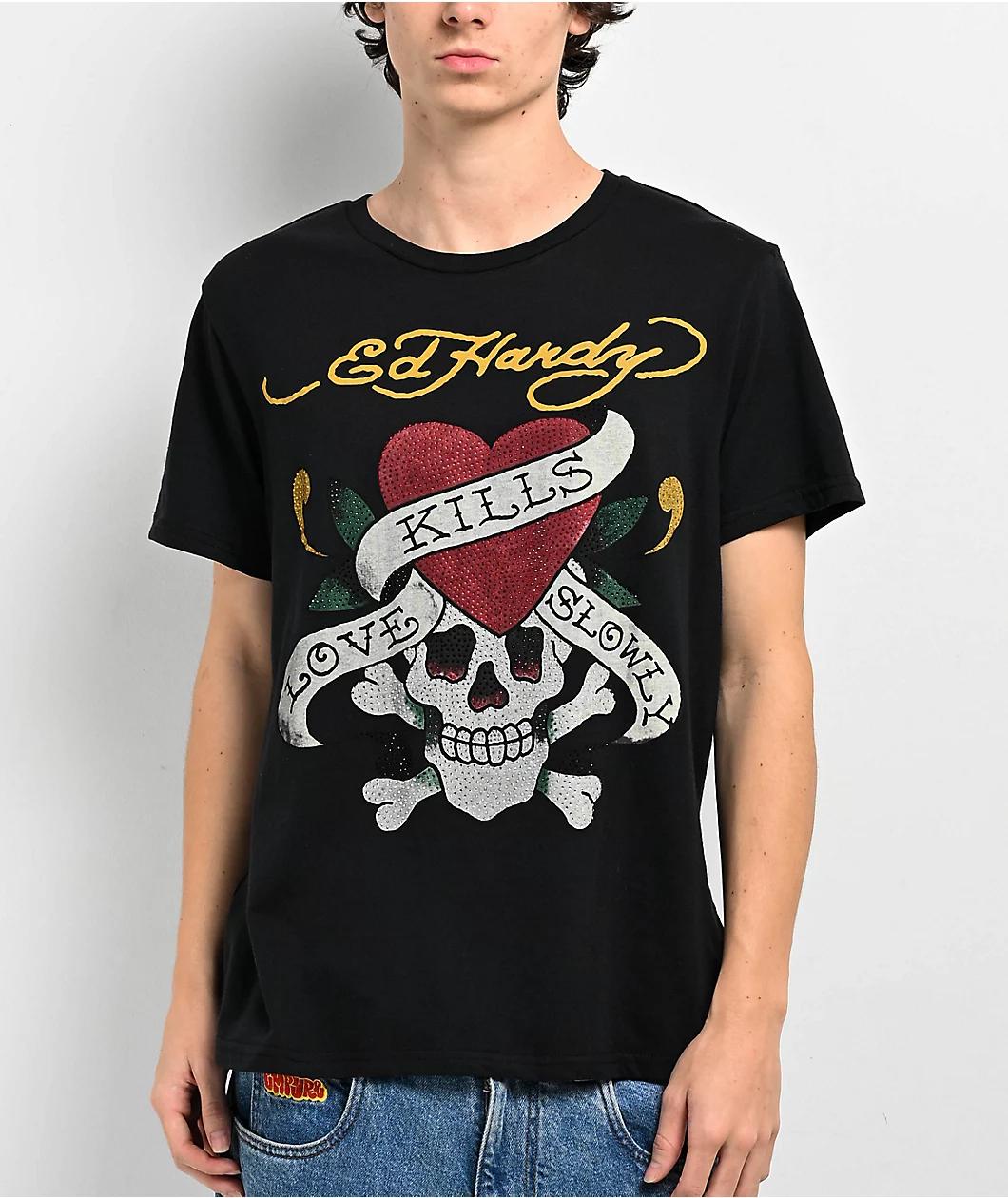 Ed Hardy Rhinestone Skull Black T-Shirt Product Image