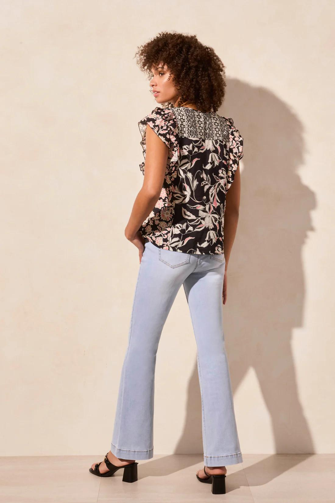Mixed Print Notch Neck Blouse Product Image