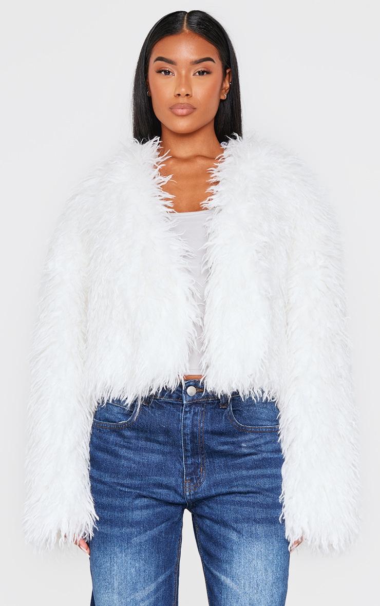  Cream Faux Fur Cropped Coat Product Image