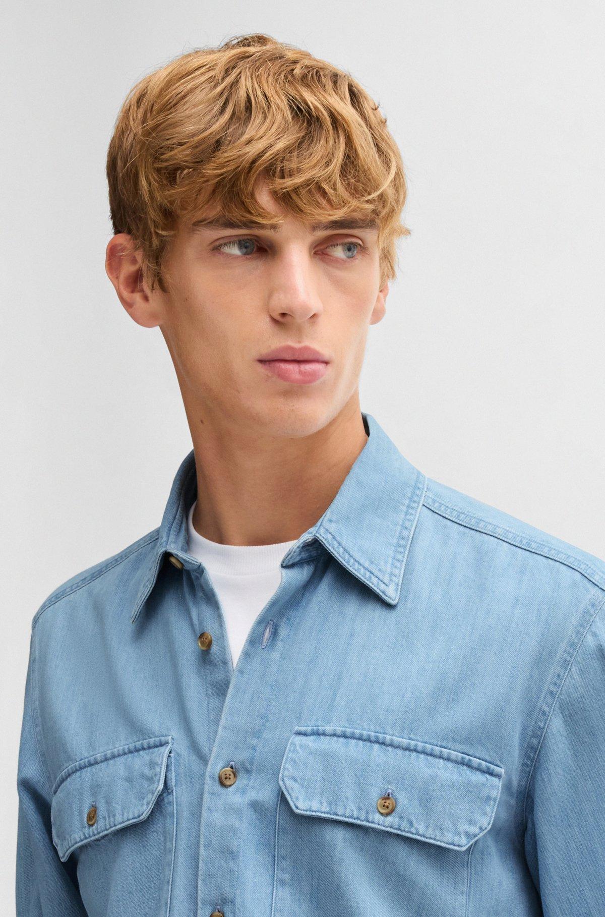 BOSS - Regular-fit shirt in blue cotton denim - Light Blue Product Image
