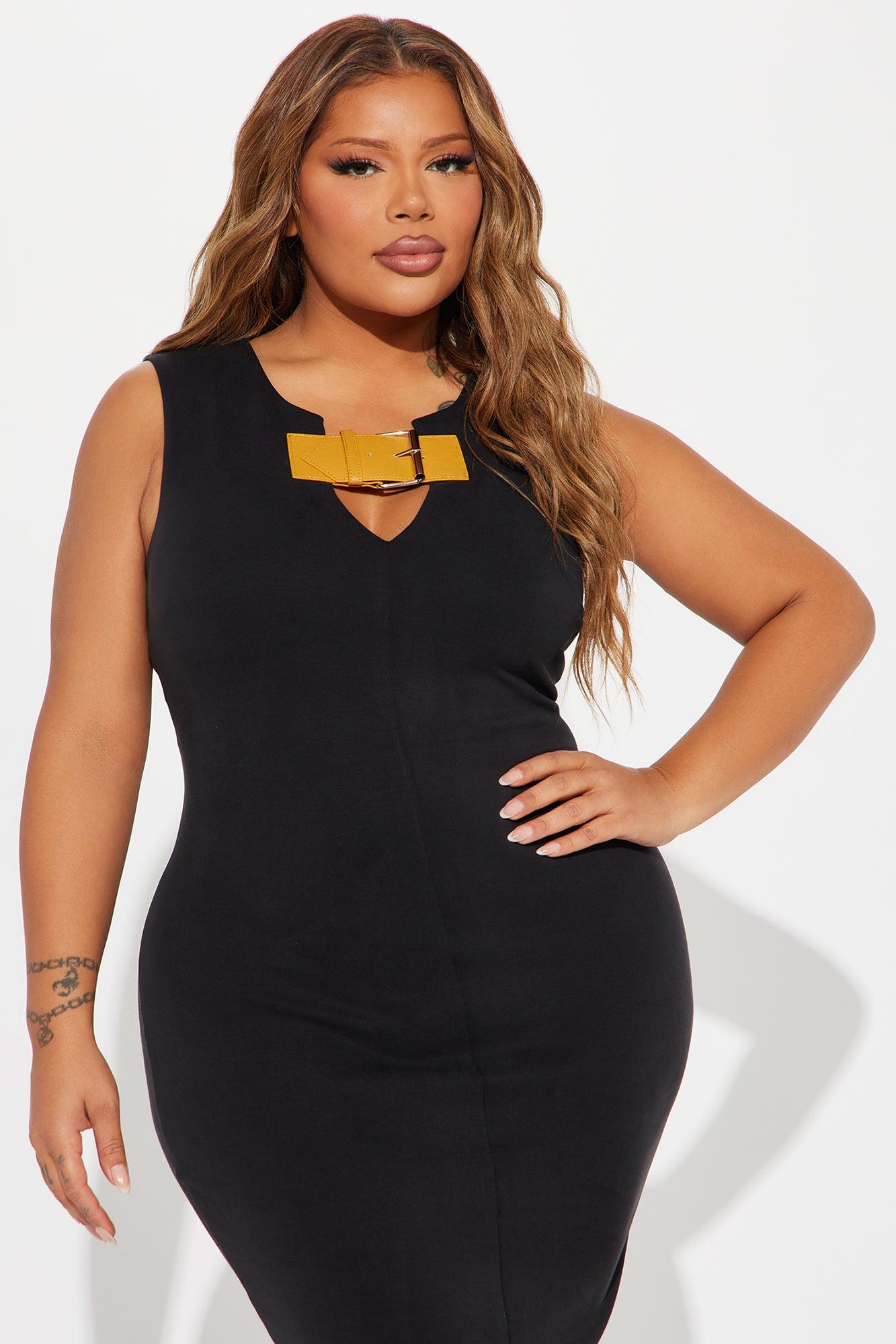 Skyline Dreams Buckle Midi Dress - Black Product Image