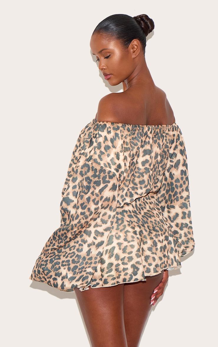 Leopard Chiffon One Shoulder Floaty Skort Romper Product Image