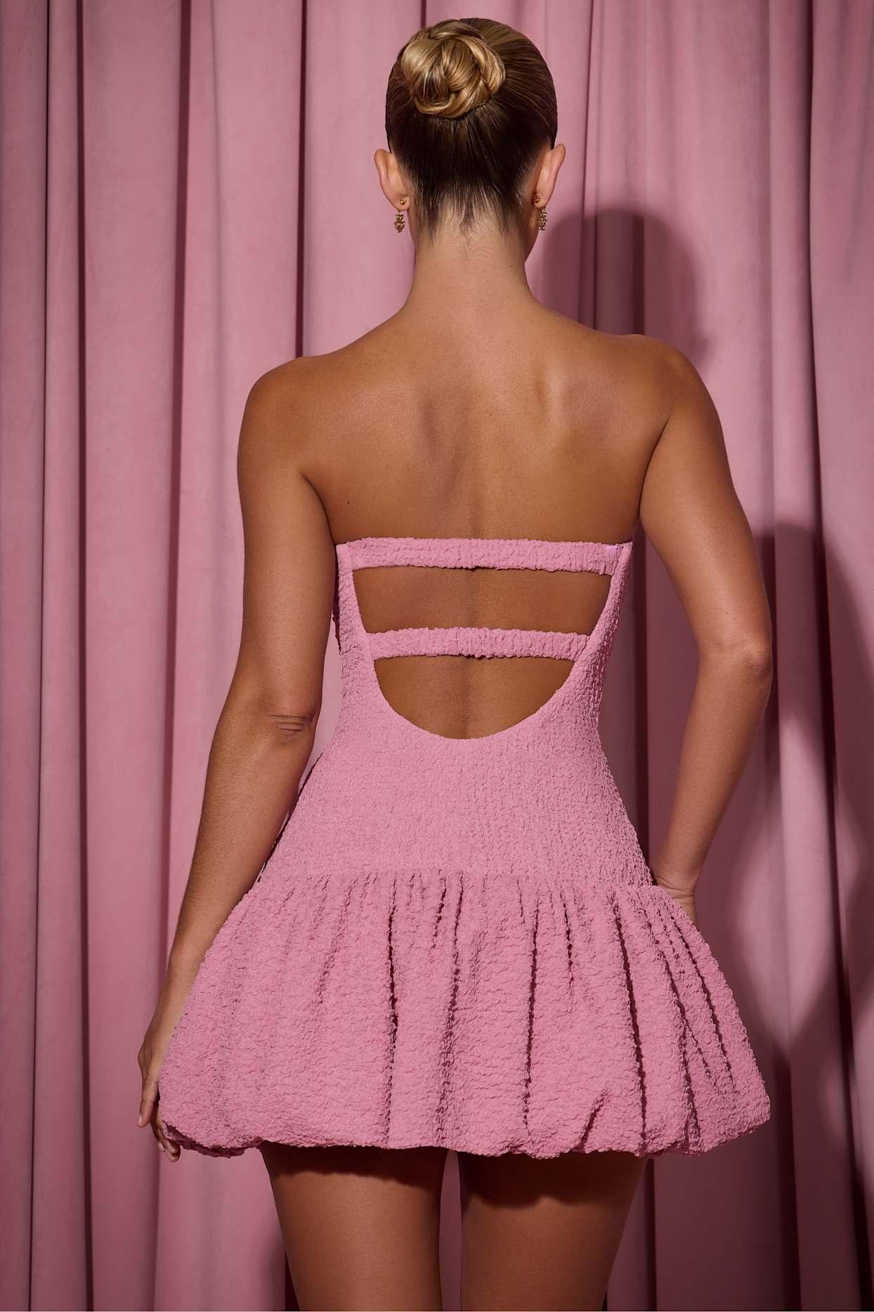 Cut-Out Bubble Hem Corset Mini Dress in Dusty Pink Product Image