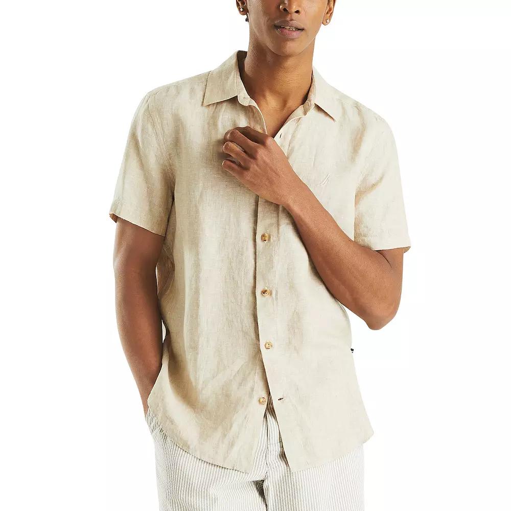 Men's Nautica Linen Short-Sleeve Shirt, Size: Large, Brown Product Image