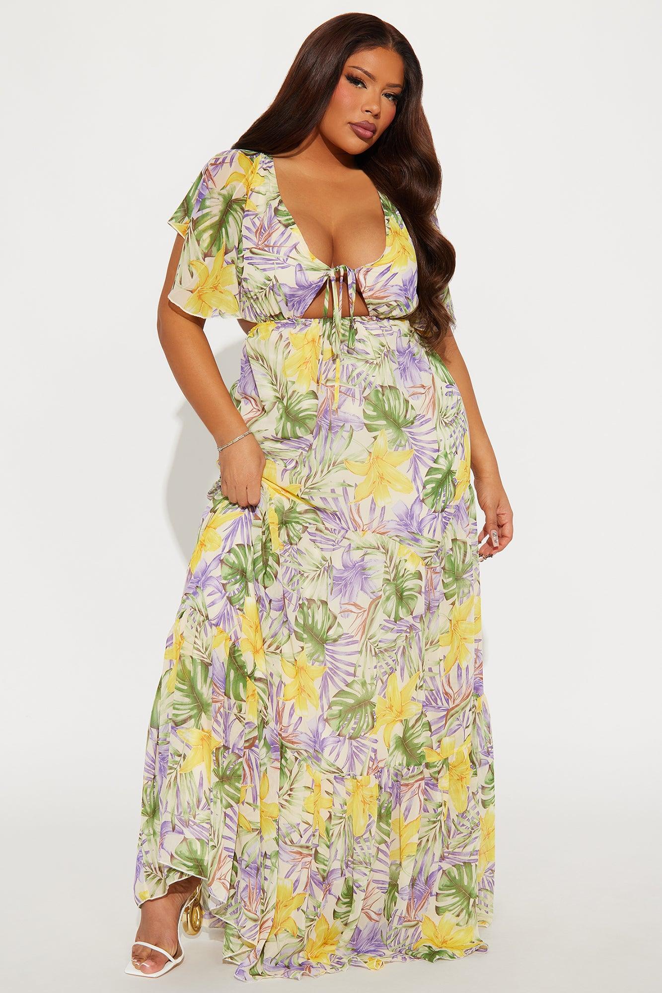 Tropical Chiffon Maxi Dress - Yellow/combo Product Image