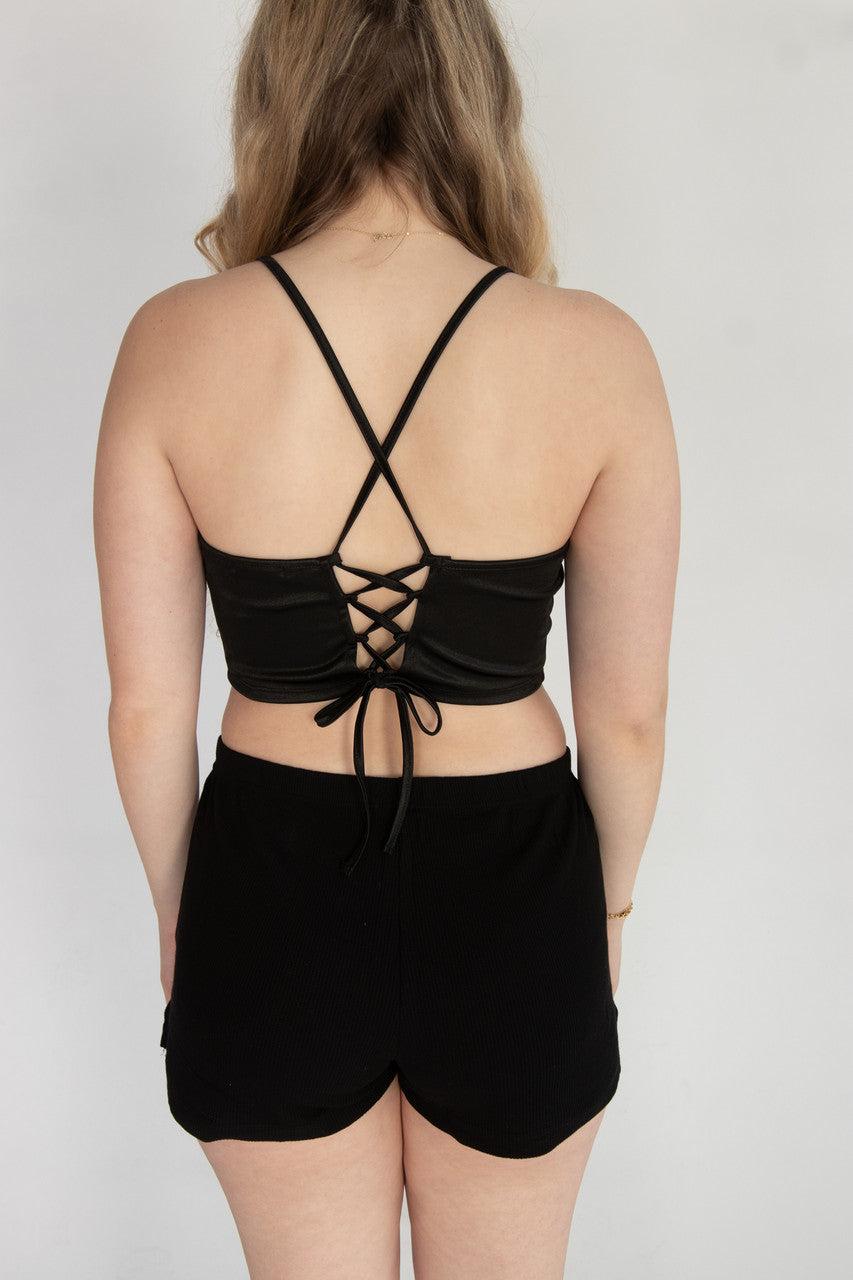 Satin Lace Up Back Crop Top Product Image