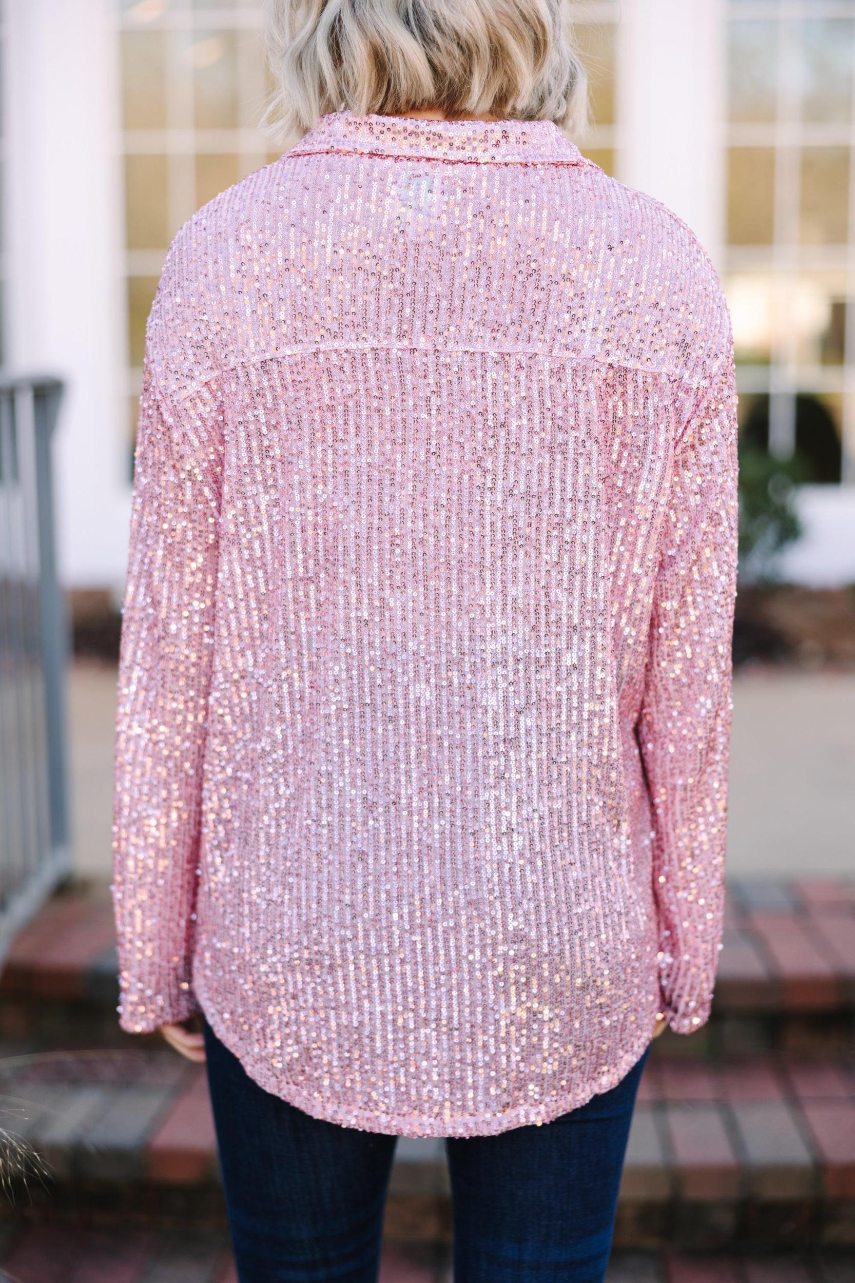 It's A Long Story Rose Pink Sequin Blouse Female Product Image