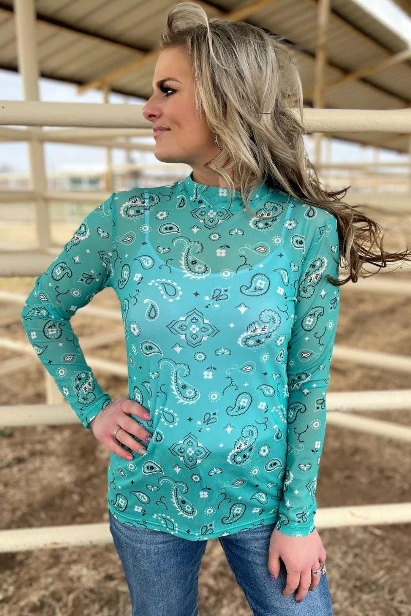 Sterling Kreek Bandana Babe Turquoise Mesh Top Product Image
