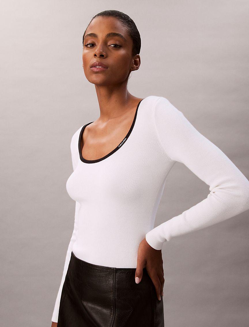 Cotton Blend Classic Scoopneck Sweater Product Image