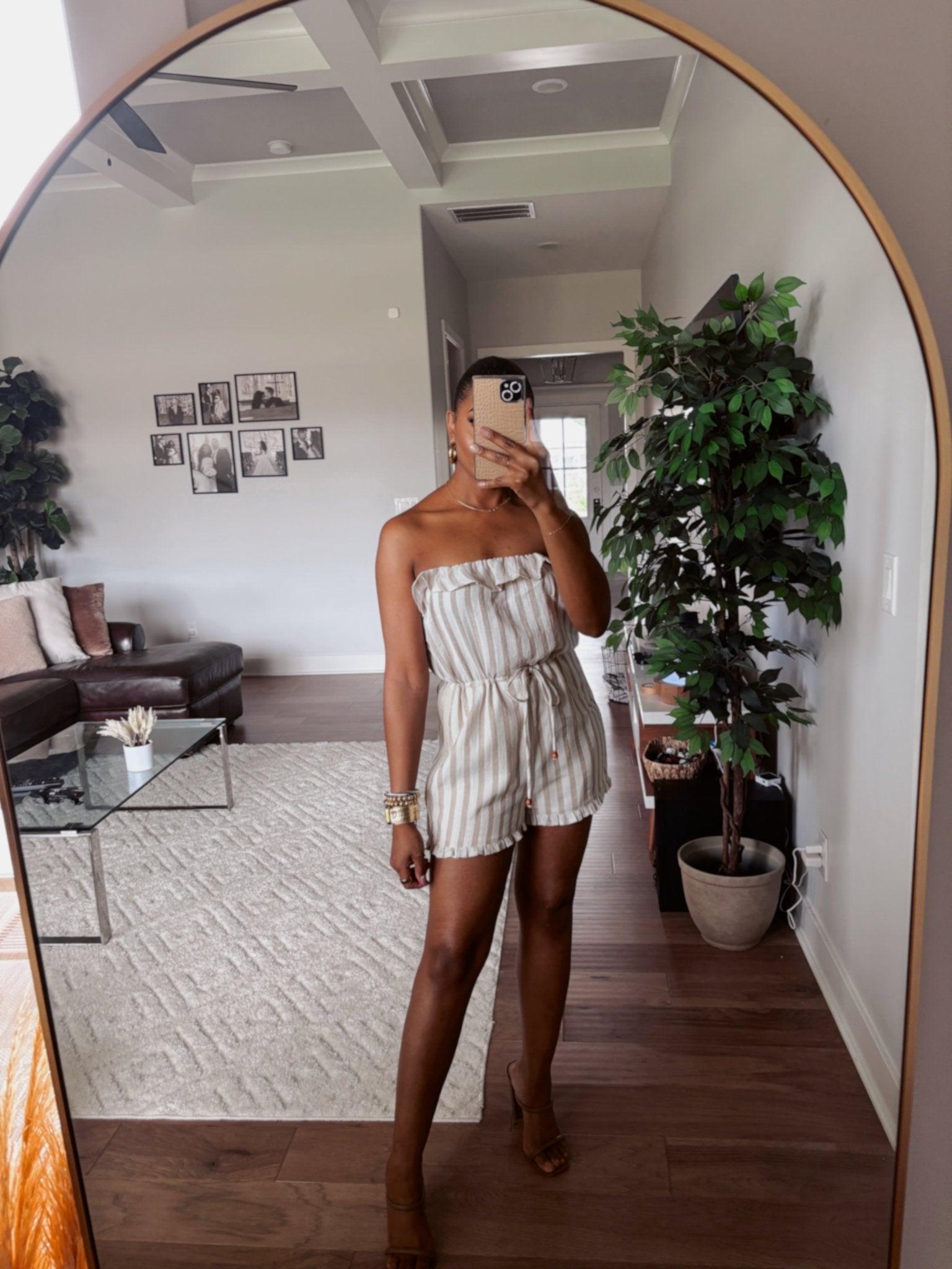 Taupe Striped Tube Romper - FINAL SALE Product Image