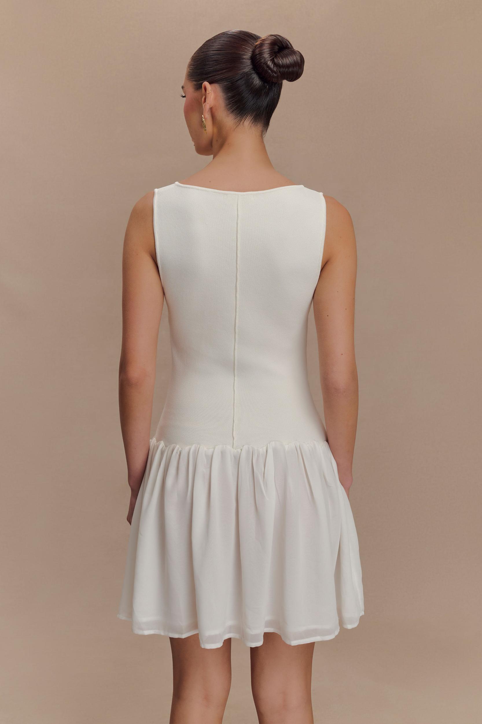 Ashleigh Knit And Chiffon Mini Dress - Ivory Product Image