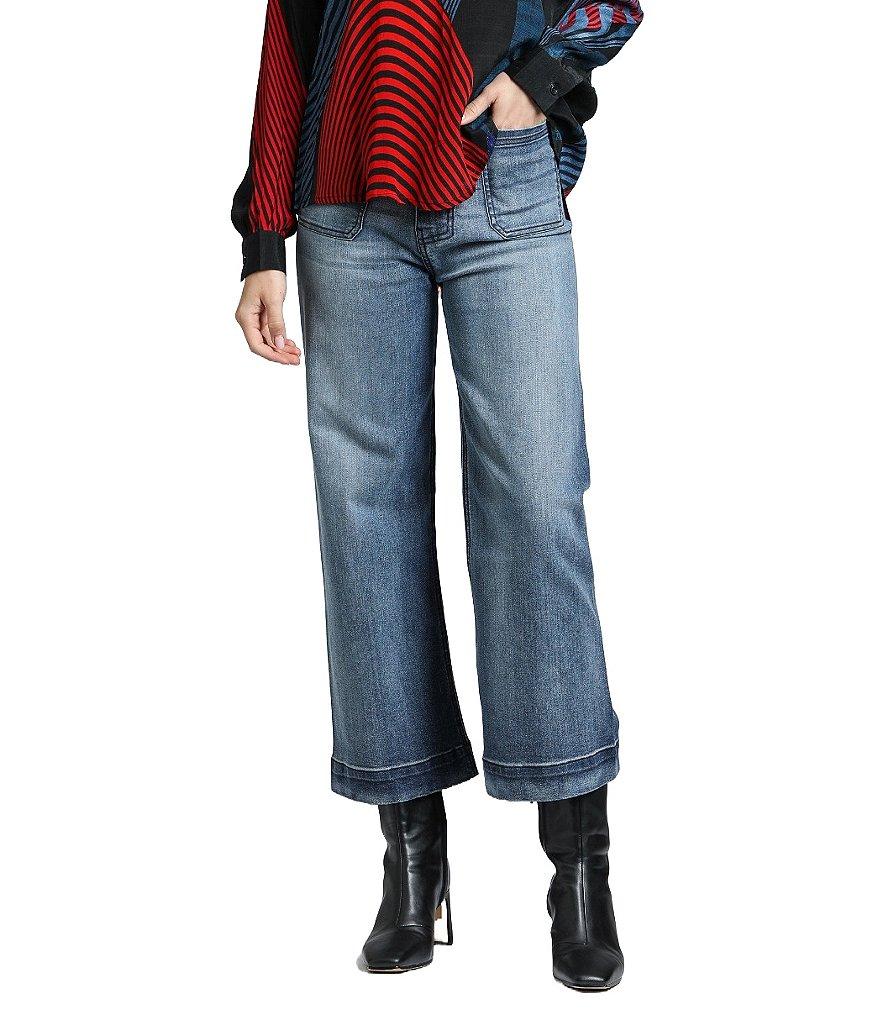 APNY Stretch Denim Cropped Wide Leg Jeans Product Image