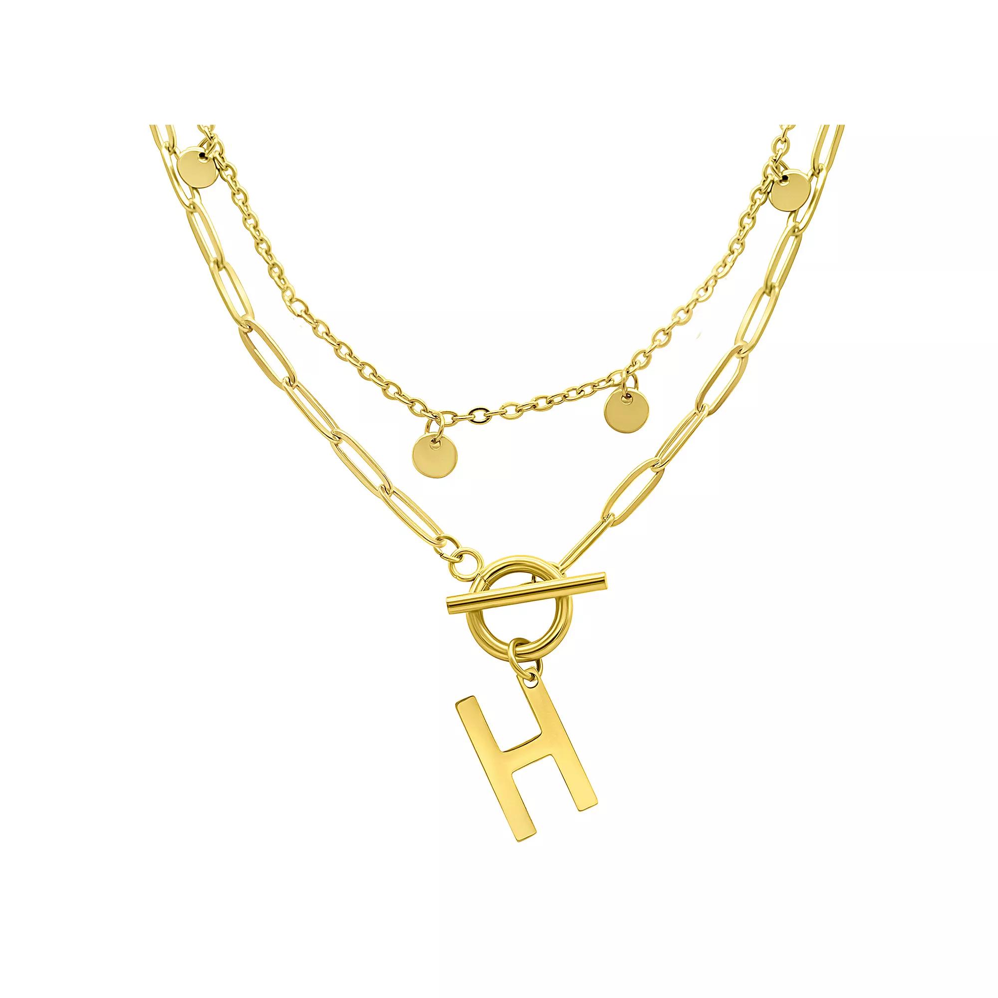 Adornia 14k Gold Plated Layered Initial Toggle Necklace, Women's, Size: 17-19" ADJ, H Product Image