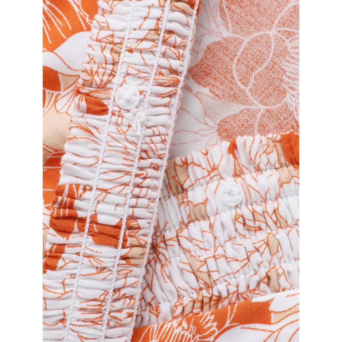 Plus Size Shirred Neck Floral Print Midi Dress Brightorange Women V-neck Cap Sleeve Curvy BloomChic 26/4X Product Image