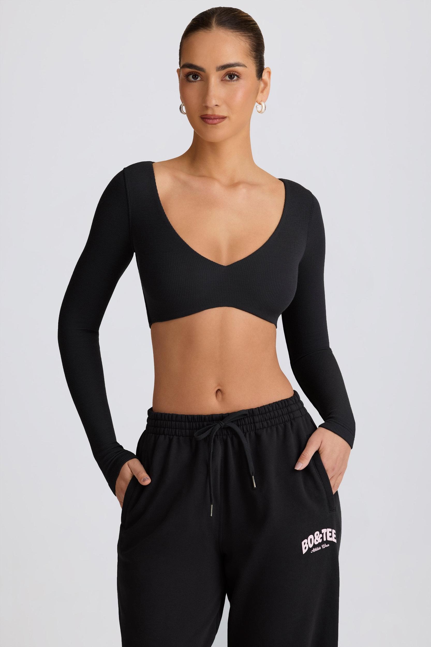Ribbed Modal Long-Sleeve Crop Top in Black Product Image