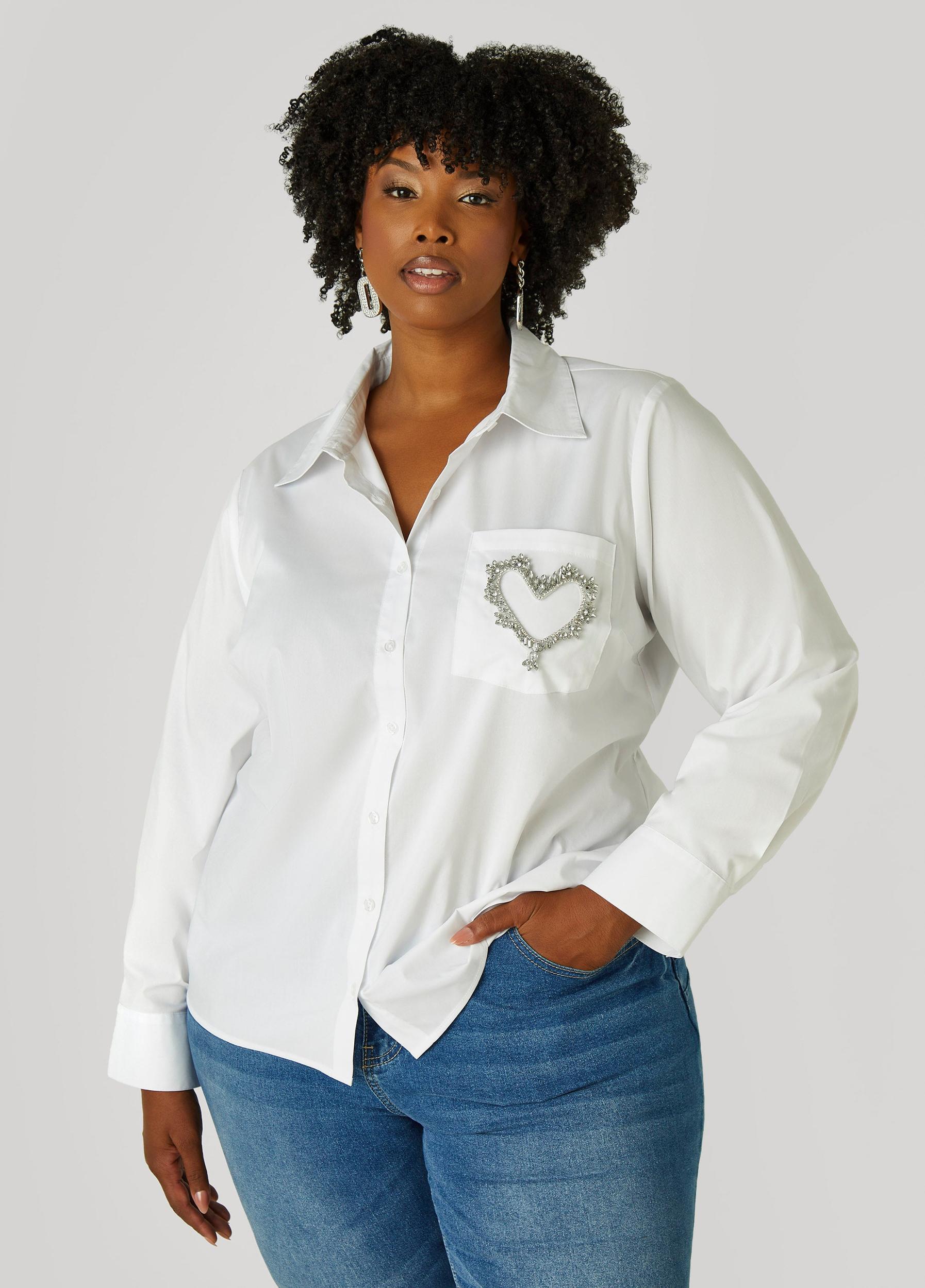 Plus Size Crystal Heart Applique Shirt Ashley Stewart Product Image