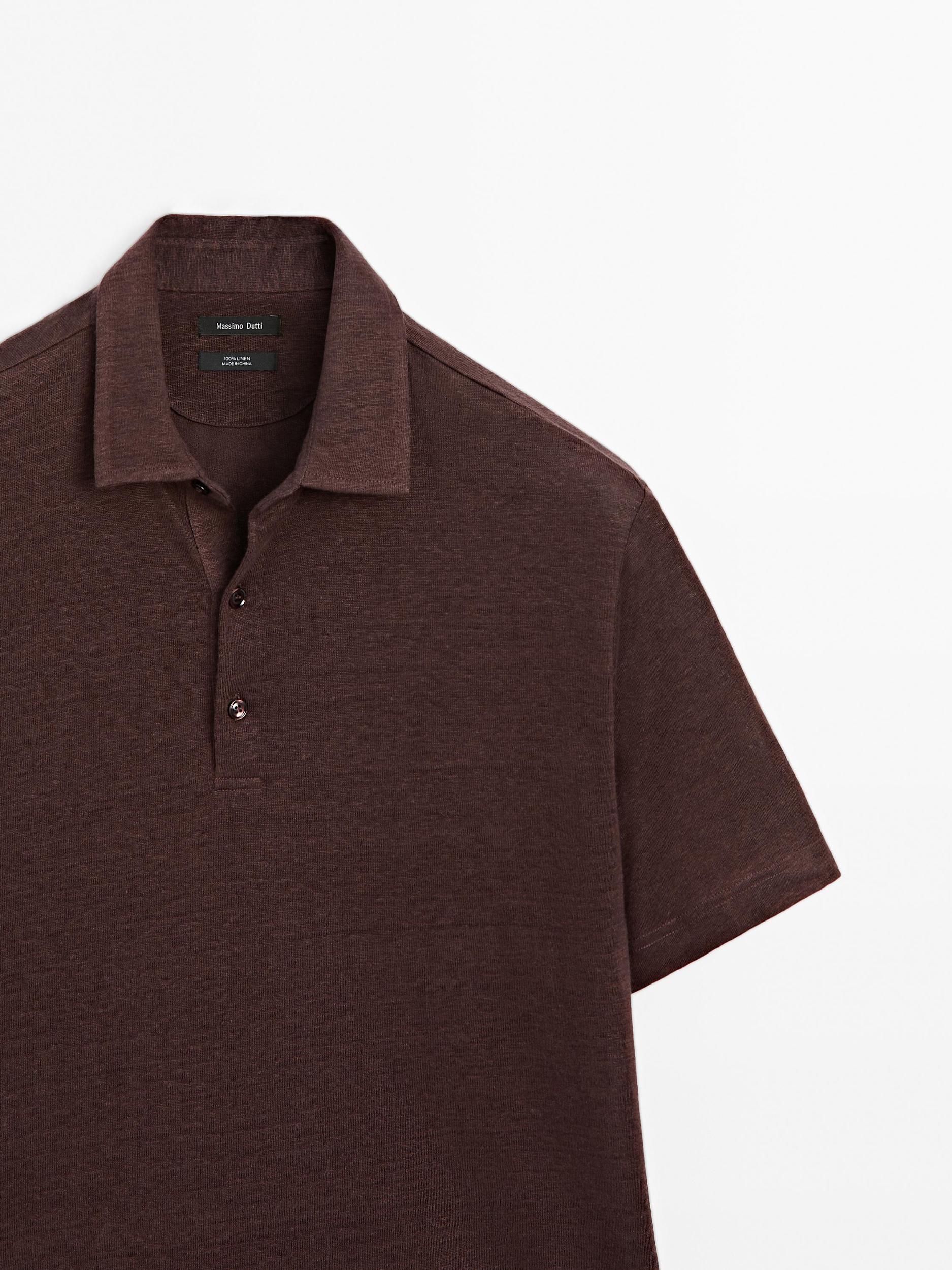 100% linen short sleeve polo shirt Product Image