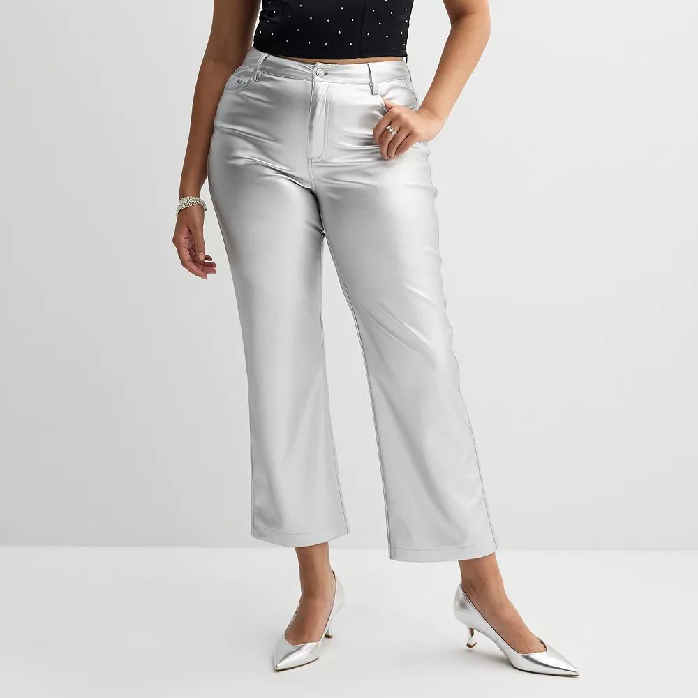 Women's INTEMPO™ Pleather Straight Leg Pants, Size: 6, Silver Product Image