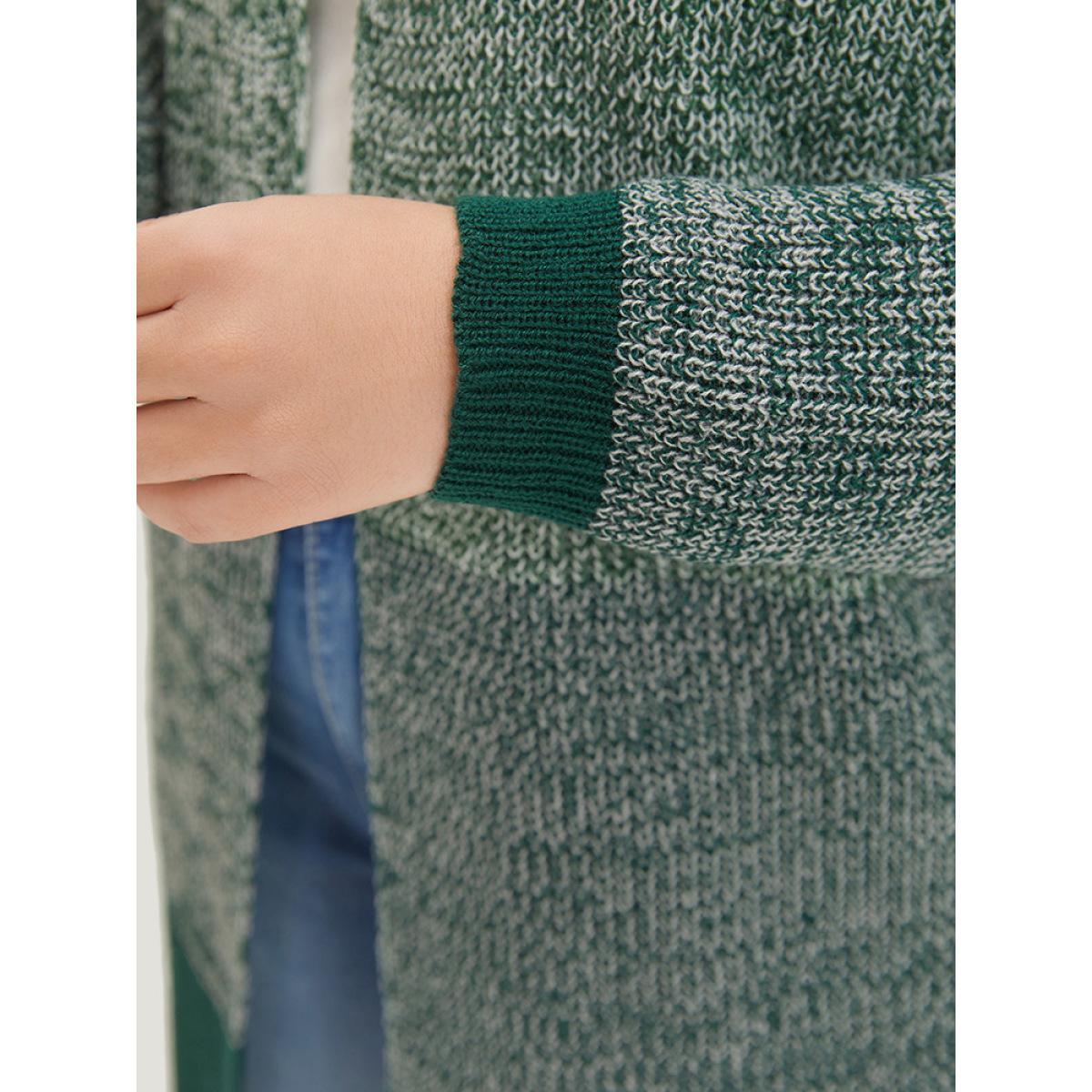 Plus Size Colorblock Drop Shoulder Patchwork Cardigan Green Women Casual Loose Long Sleeve Dailywear Cardigans BloomChic 12/L Product Image