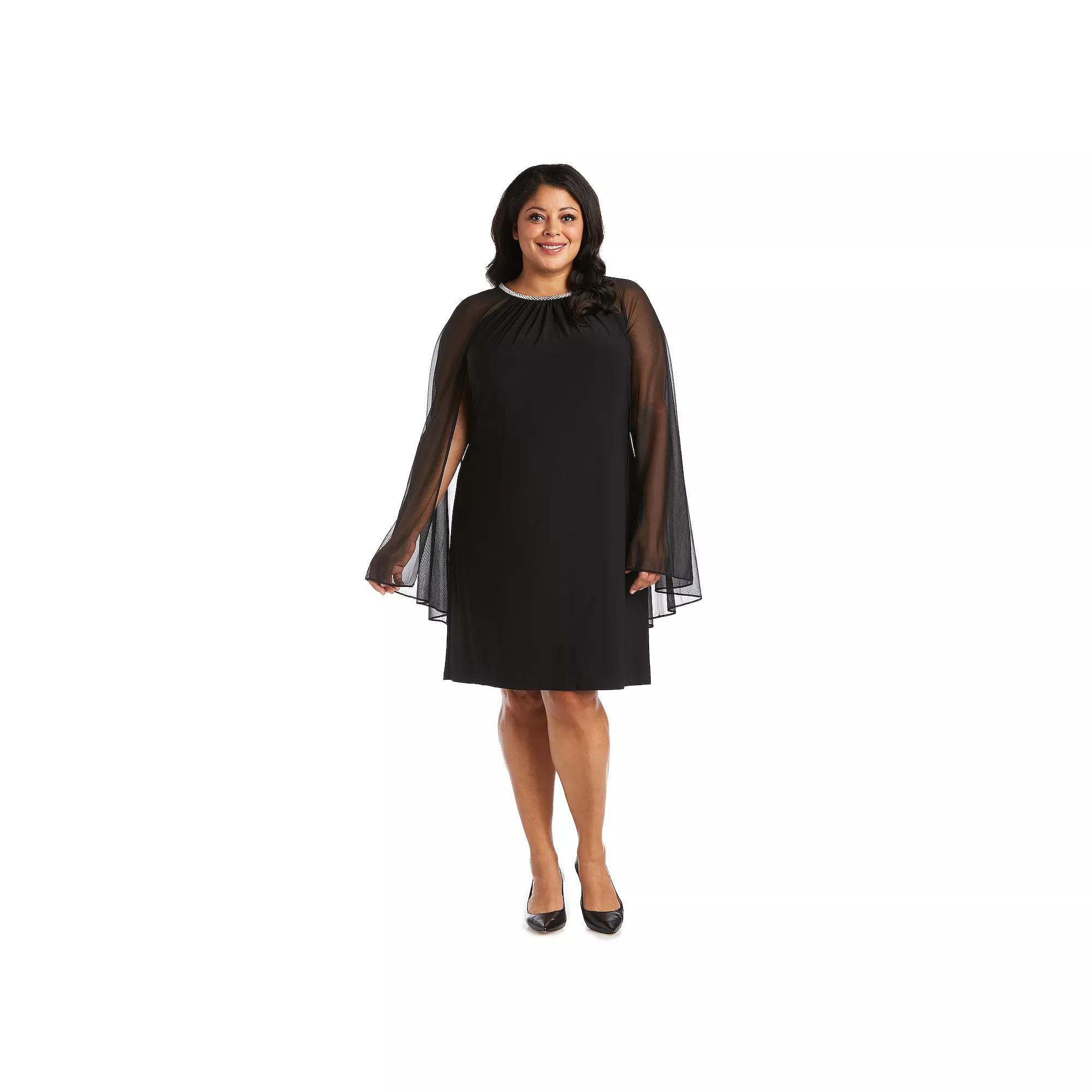 Plus Size R&M Richards Rhinestone-Neck Caped Sheath Dress, Women's, Size: 20 W, Black Product Image