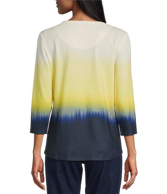 Allison Daley Embellished Ombre Print 3/4 Sleeve Crew Neck Knit Top Product Image