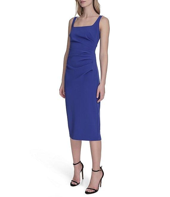 Vince Camuto Square Neckline Sleeveless Midi Sheath Dress Product Image
