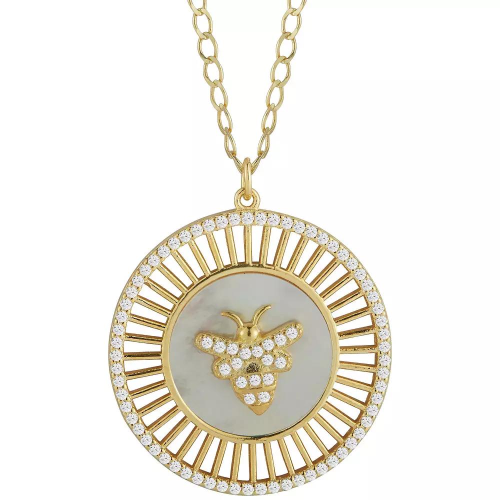 Sunkissed Sterling Cubic Zirconia Bee Medallion Necklace, Women's, Size: 18", Gold Tone Green Product Image