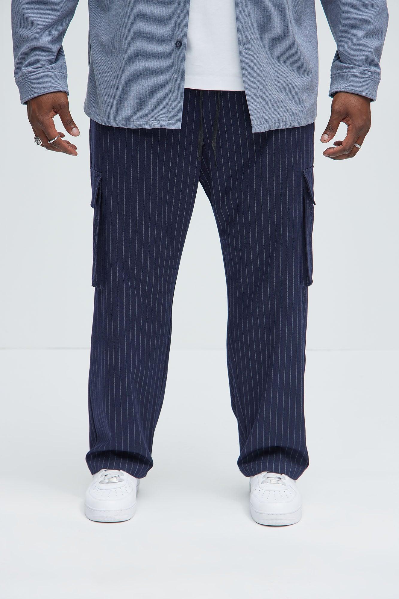 Perth Pinstripes Relaxed Cargo Pants - Navy/combo Product Image
