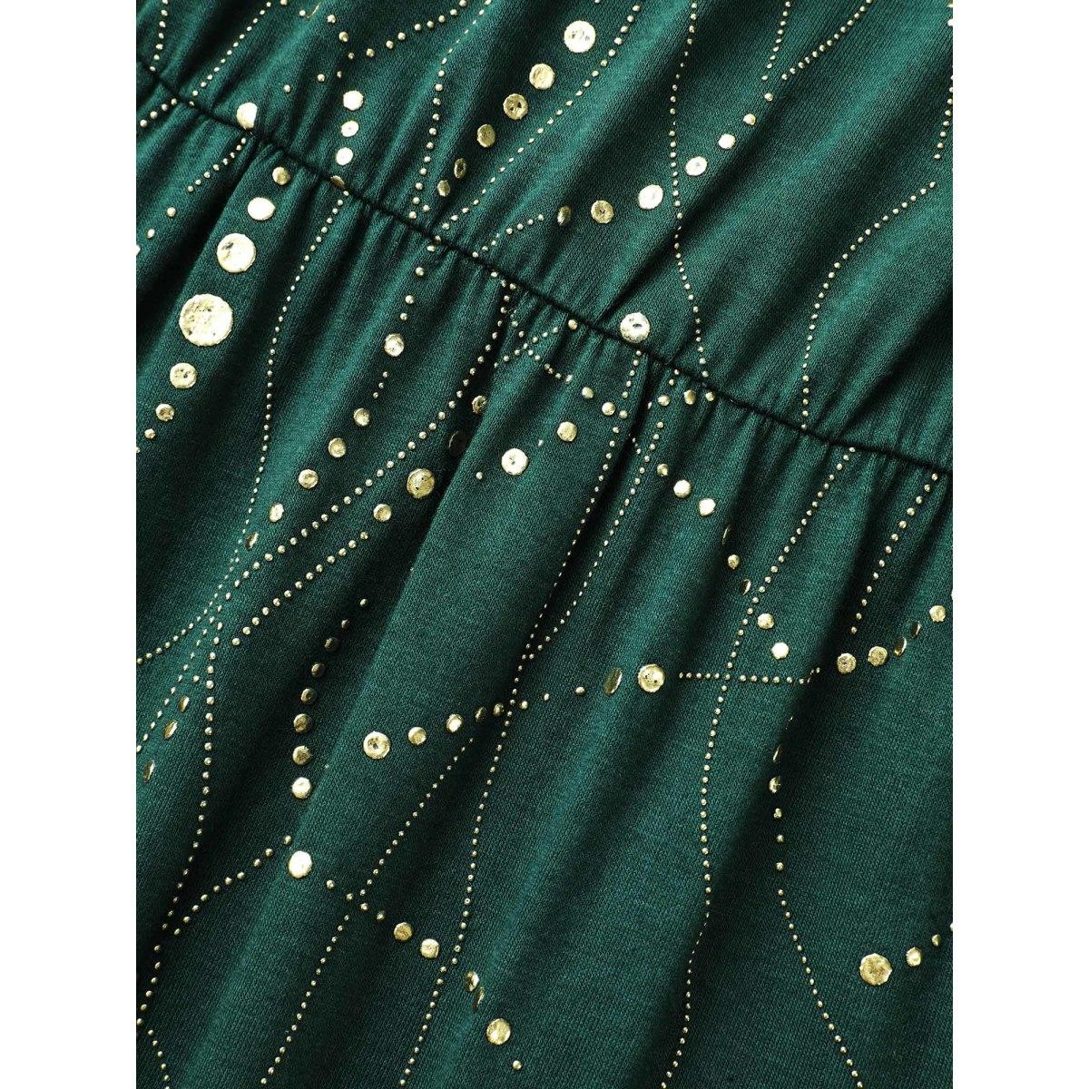 Plus Size Glitter Crew Neck Waist-Cinched Dress Truegreen Women Cocktail Texture Party Curvy Bloomchic 28/5X Product Image