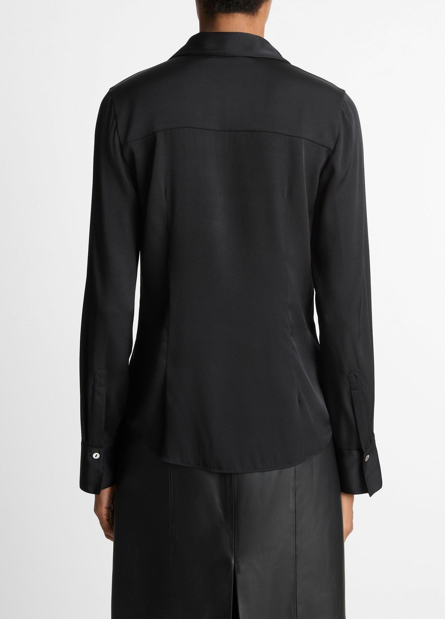 Silk-Blend Slim Button-Front Blouse Product Image