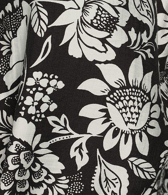 Calessa Coordinating Garden Floral Point Collar Roll Tab Long Sleeve Tie-Front Blouse Product Image