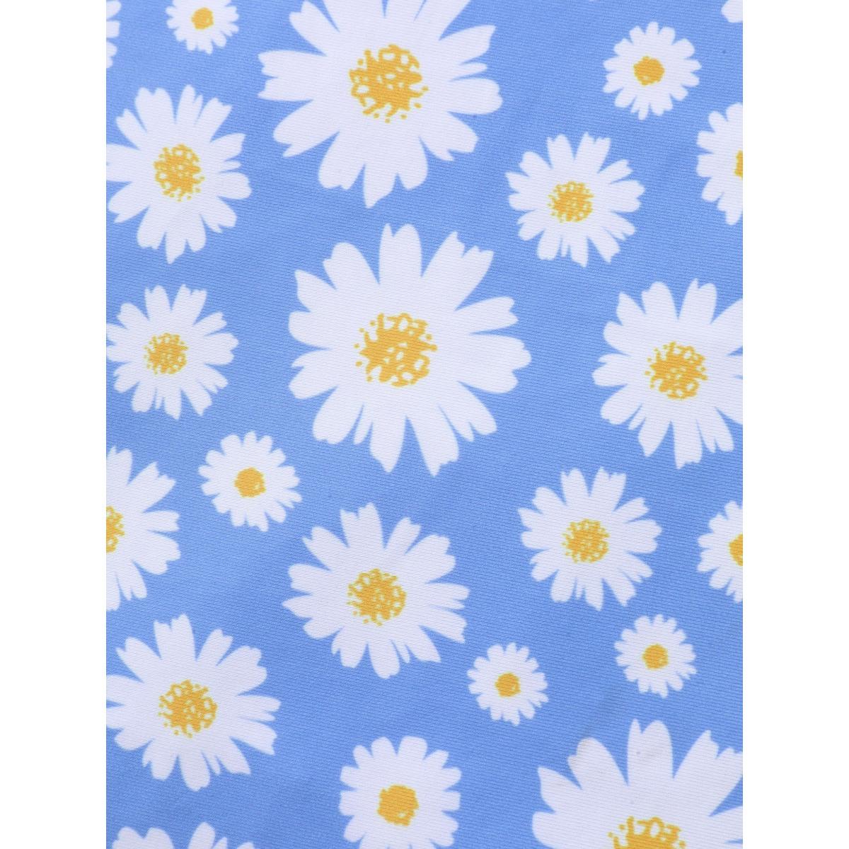 Plus Size Anti-Float Ties Floral Print Swim Dress Women's Swimwear LightBlue Beach Bodycon Overlap Collar High stretch Curve Swim Dresses BloomChic 10/M Product Image