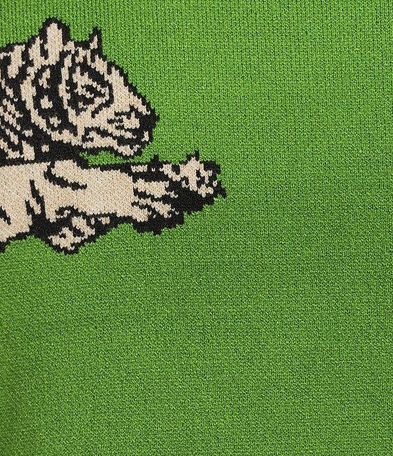 Ali Miles Plus Size Tiger Jacquard Print Mock Neck 3/4 Sleeve Popover Sweater Product Image