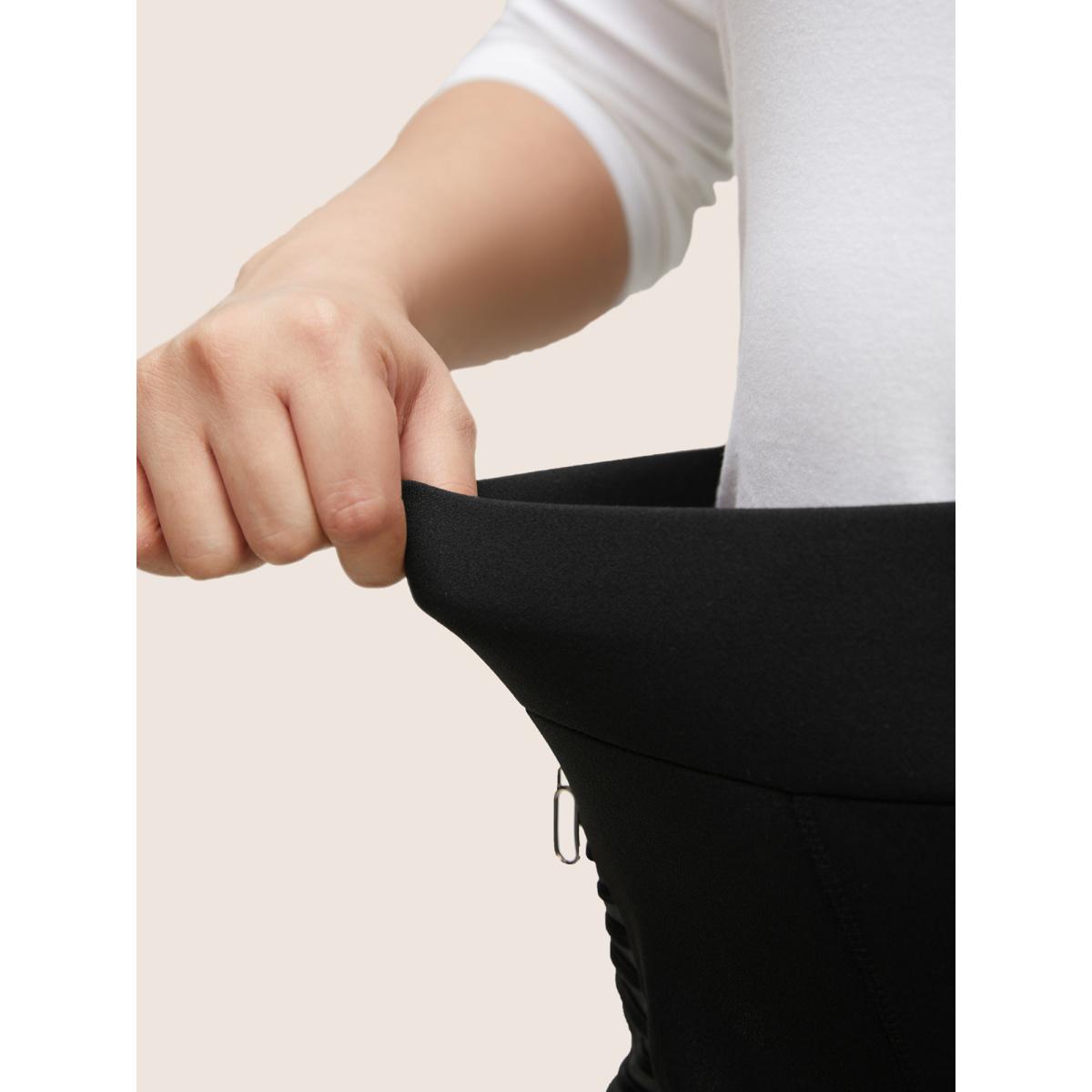 Plus Size Zip Detail Wideband Waist Patchwork Pocket Pants Women Black Casual Skinny High Rise Everyday Pants BloomChic 18-20/2X Product Image