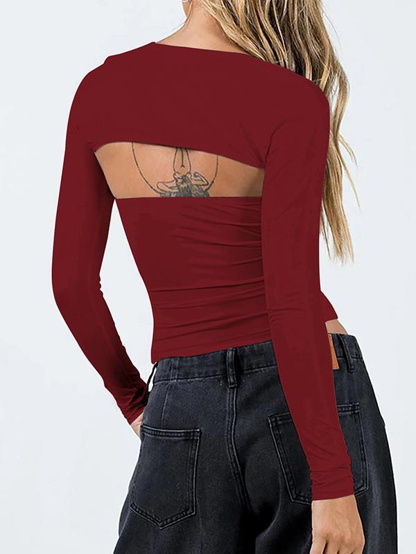 Long Sleeves Skinny Solid Color Collarless T-Shirts Tops Product Image
