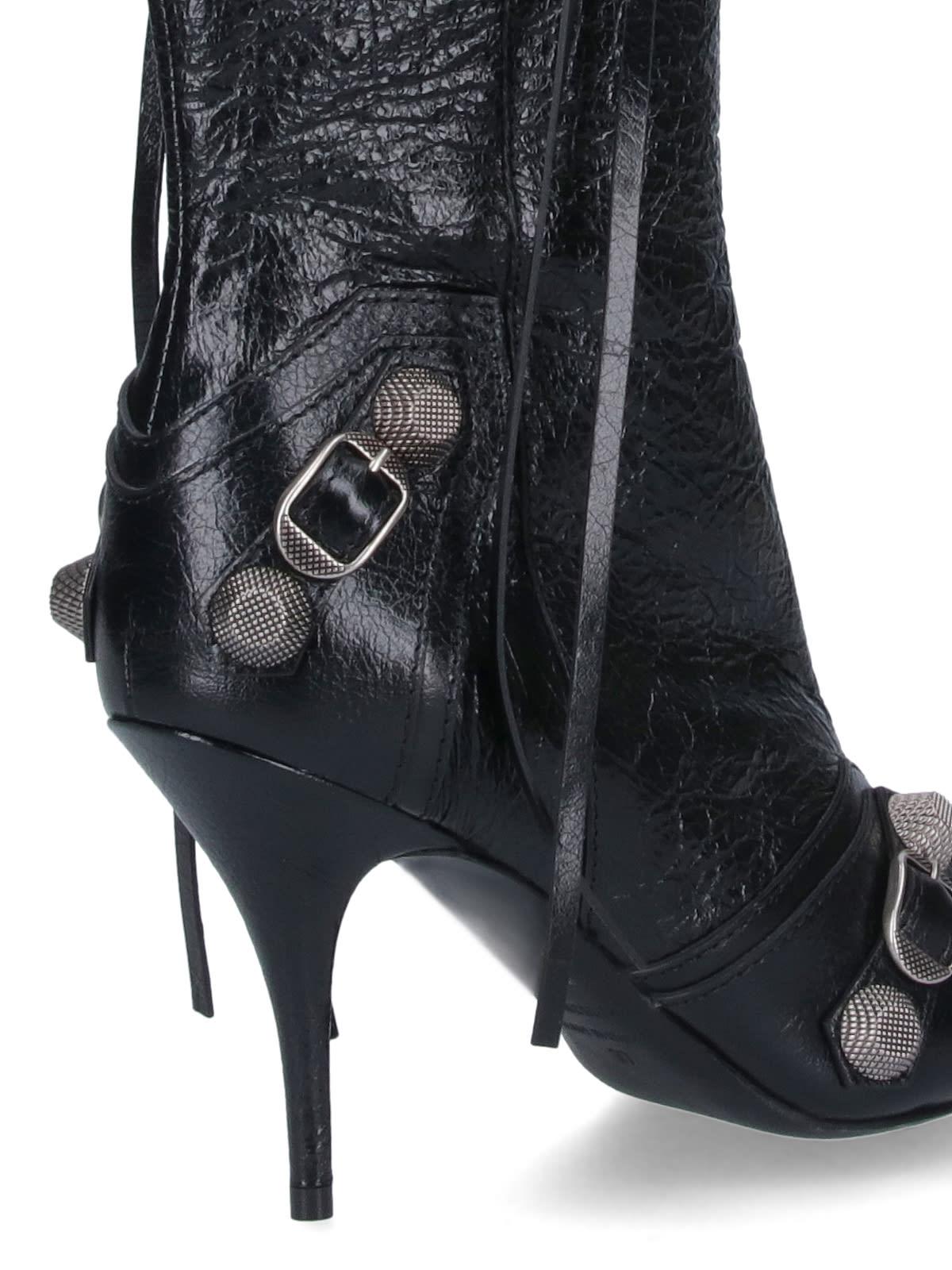 BALENCIAGA Brushed Leather Cagole Boots With Studs And Zips 10cm In Black Product Image