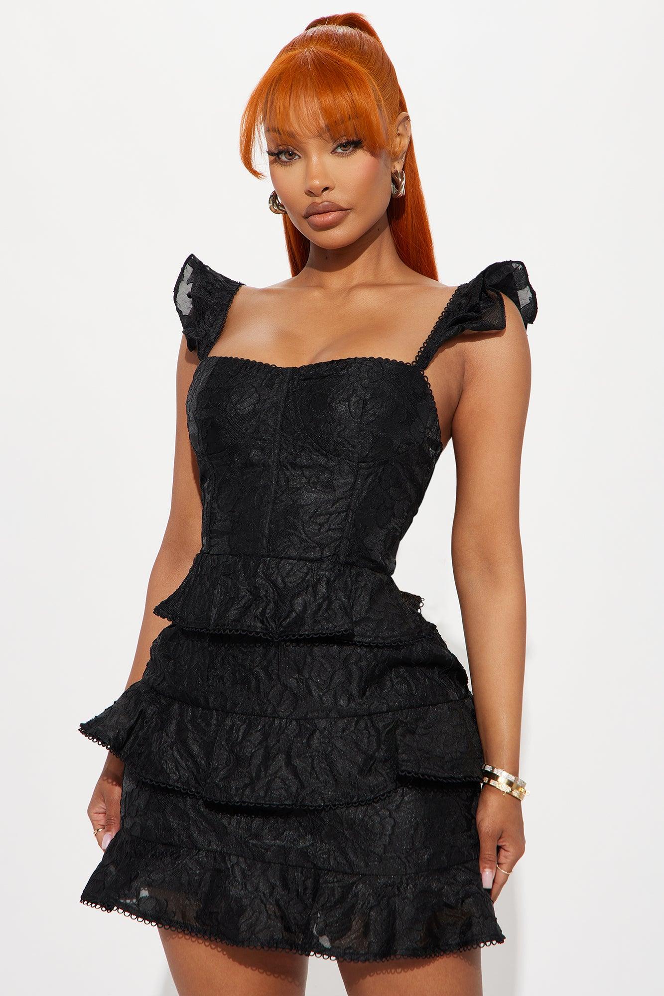 Carly Ruffle Mini Dress - Black Product Image