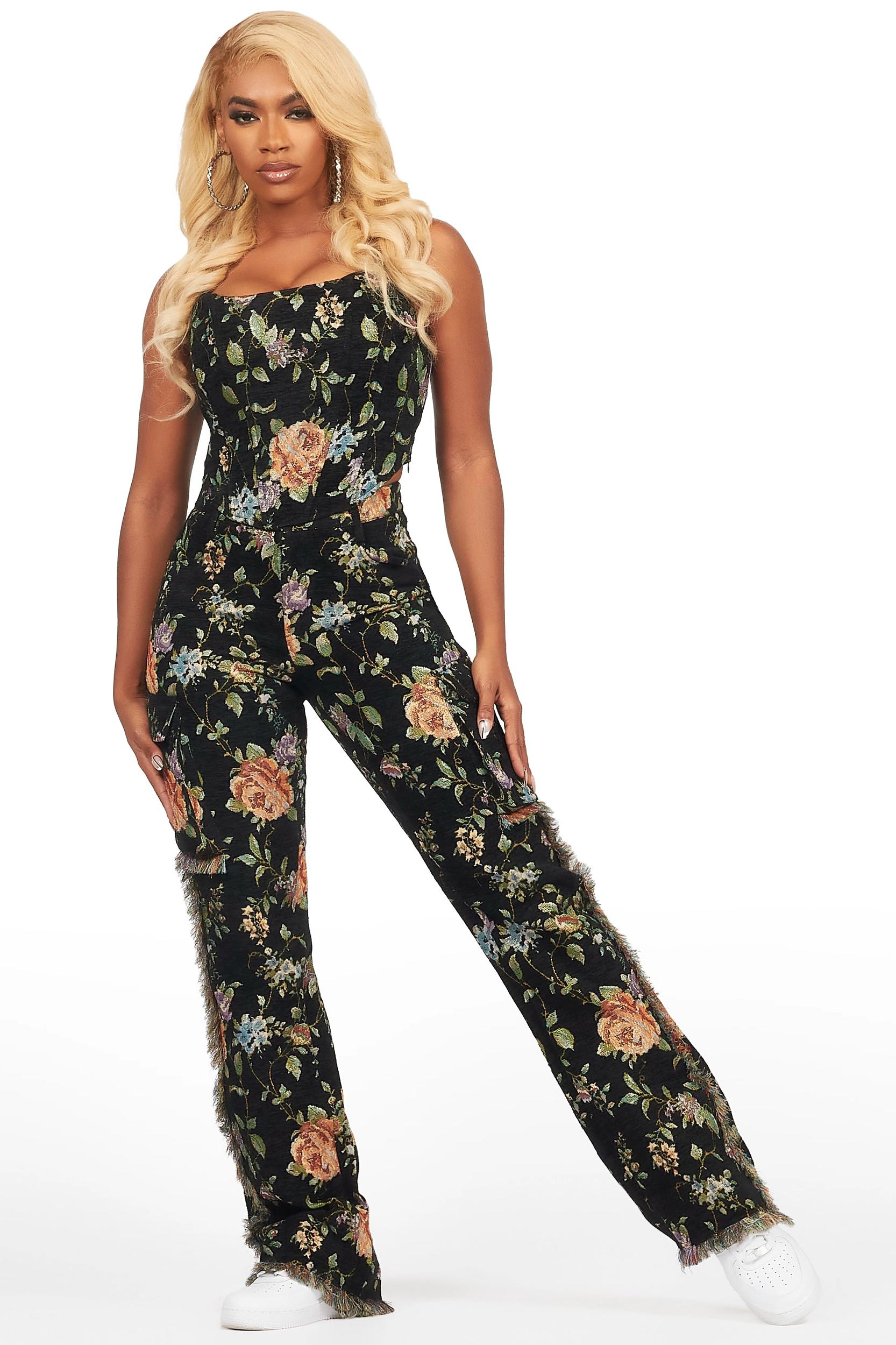 Marionna Black Tapestry Stacked Pant Female Product Image