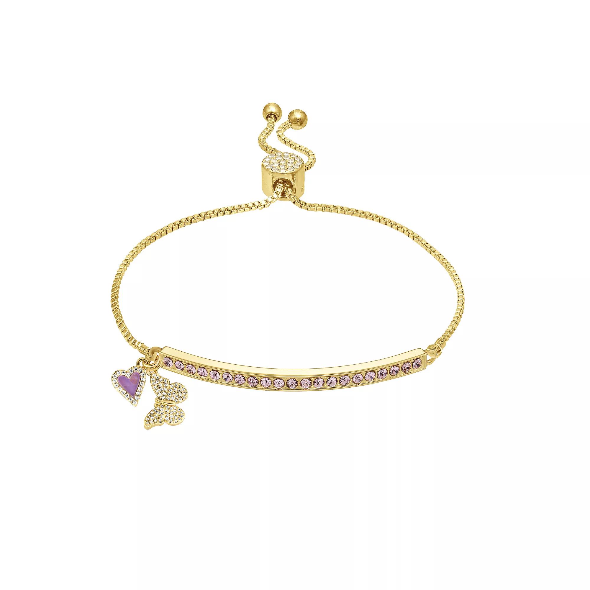 Brilliance 18k Gold Flash Plated Purple Crystal & Cubic Zirconia Adjustable Bar Bracelet, Women's, Gold Tone Light Purple Product Image