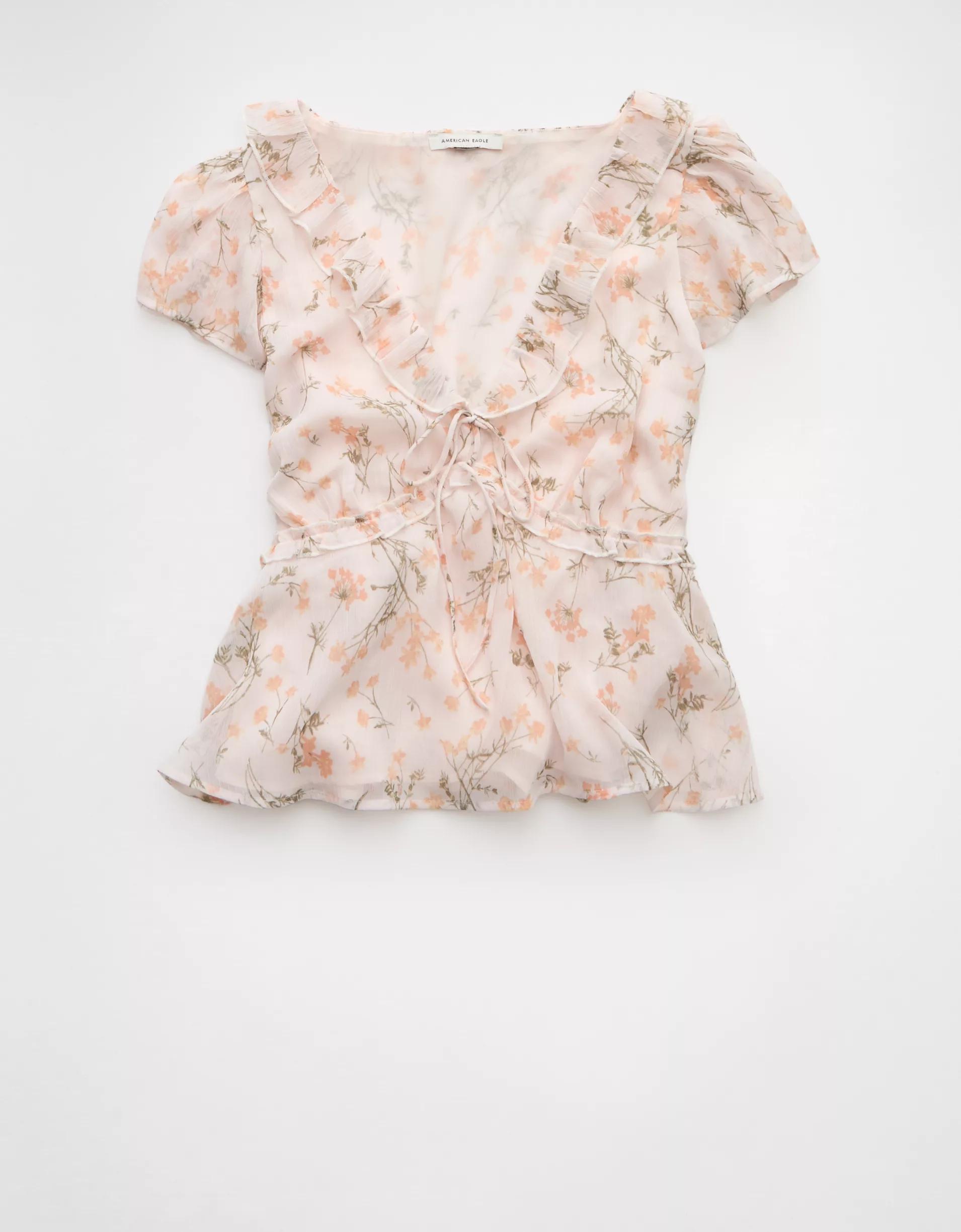 AE V-Neck Chiffon Babydoll Blouse Product Image