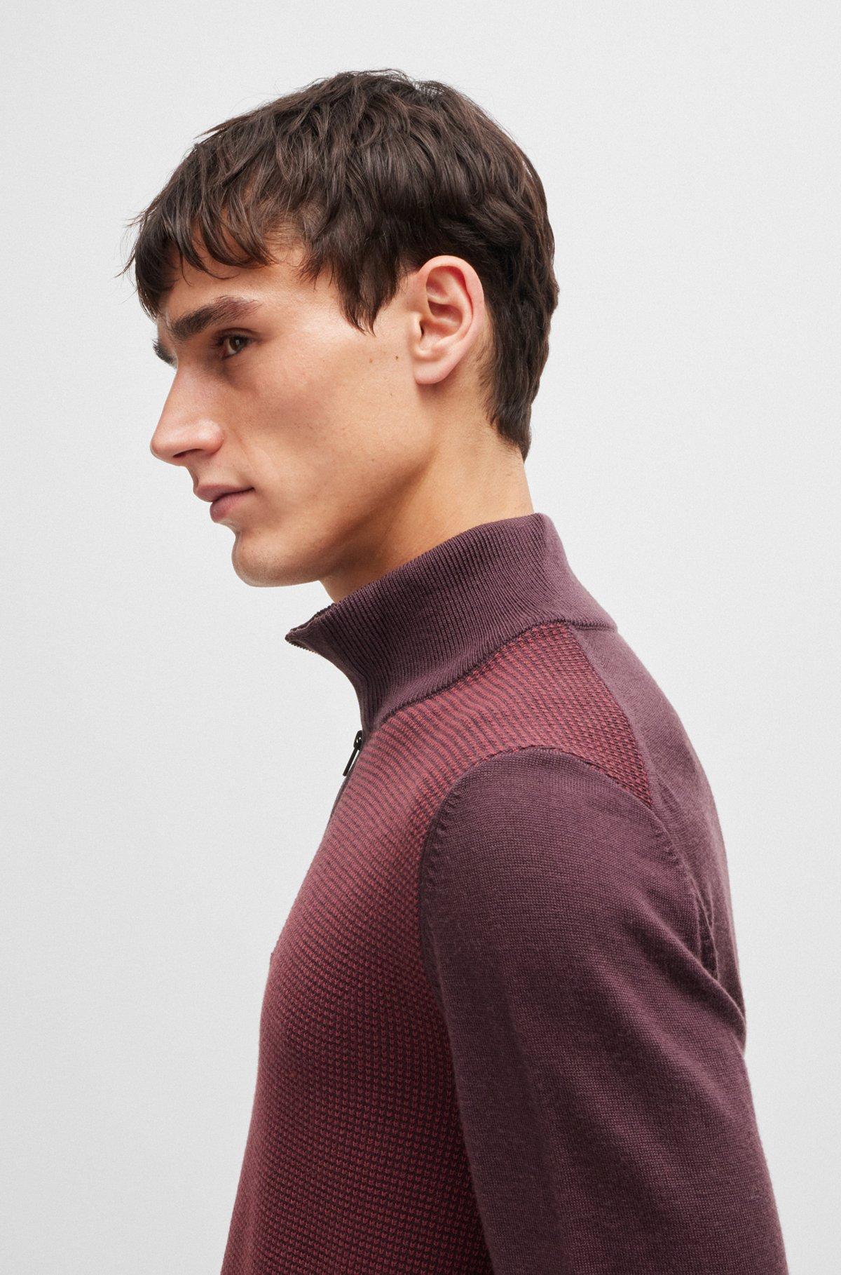 Zip-neck sweater with mixed structures Product Image