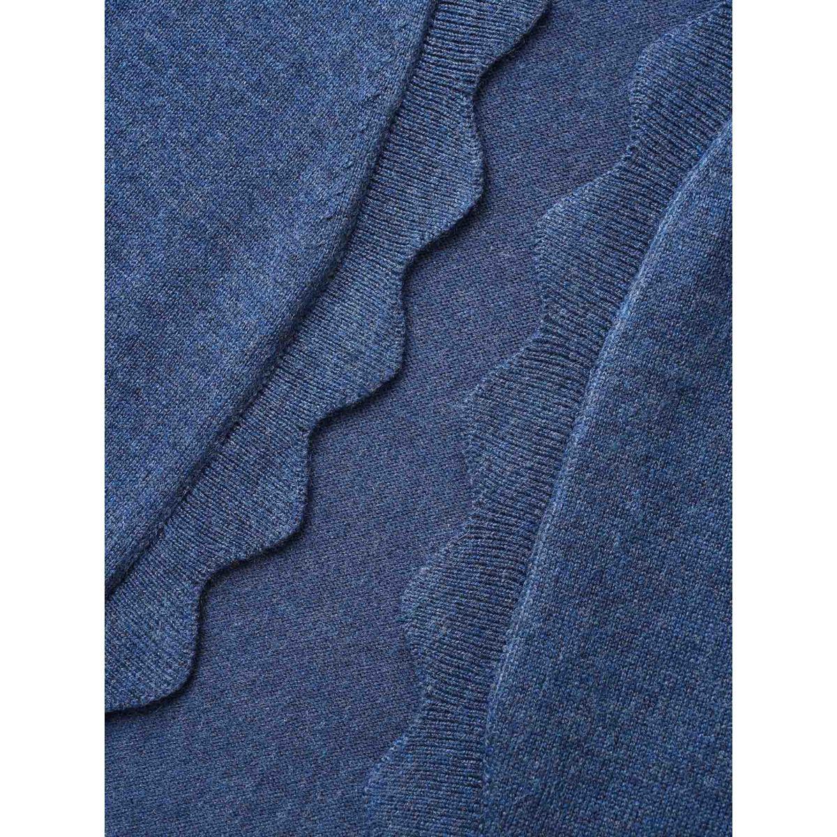 Plus Size Supersoft Essentials Solid Scalloped Trim Cardigan Midnight Women Casual Loose Long Sleeve Everyday Cardigans BloomChic 12/L Product Image