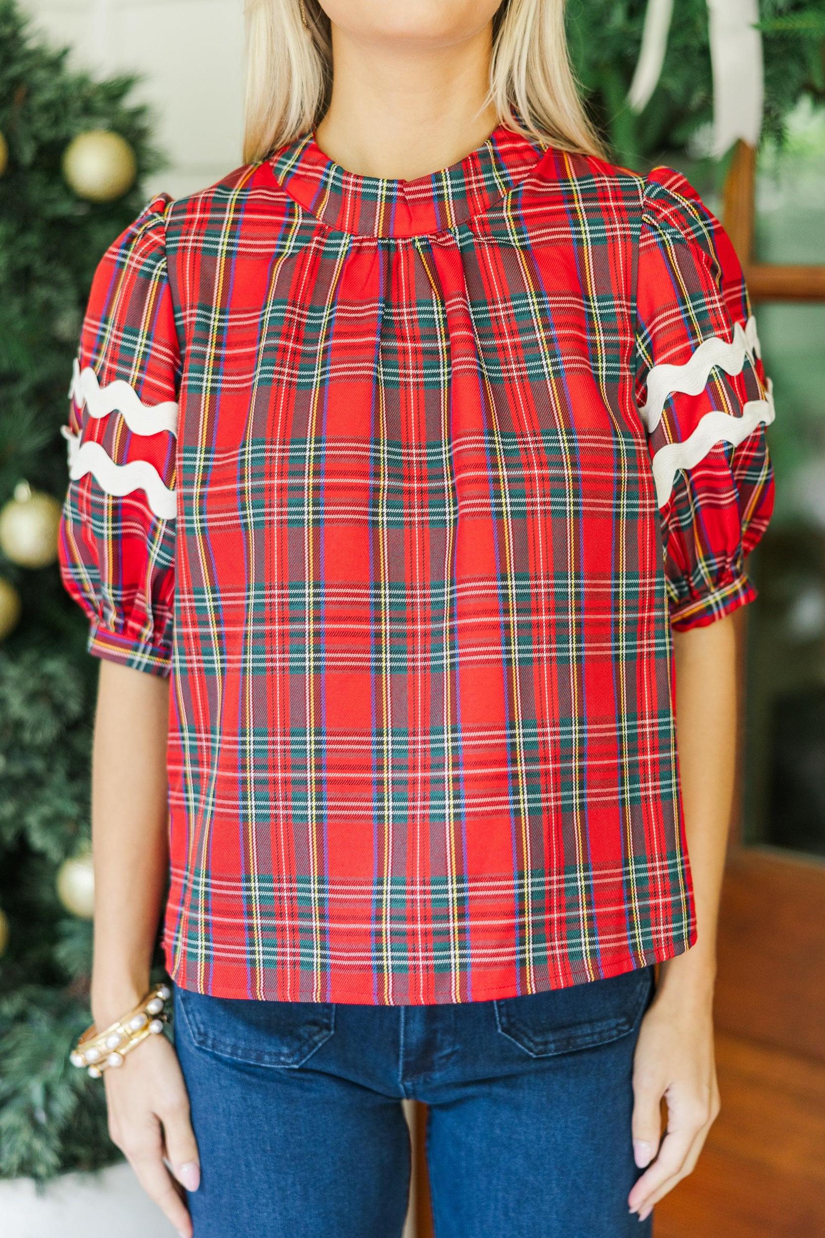 Jump At The Chance Red Tartan Plaid Blouse Female Product Image