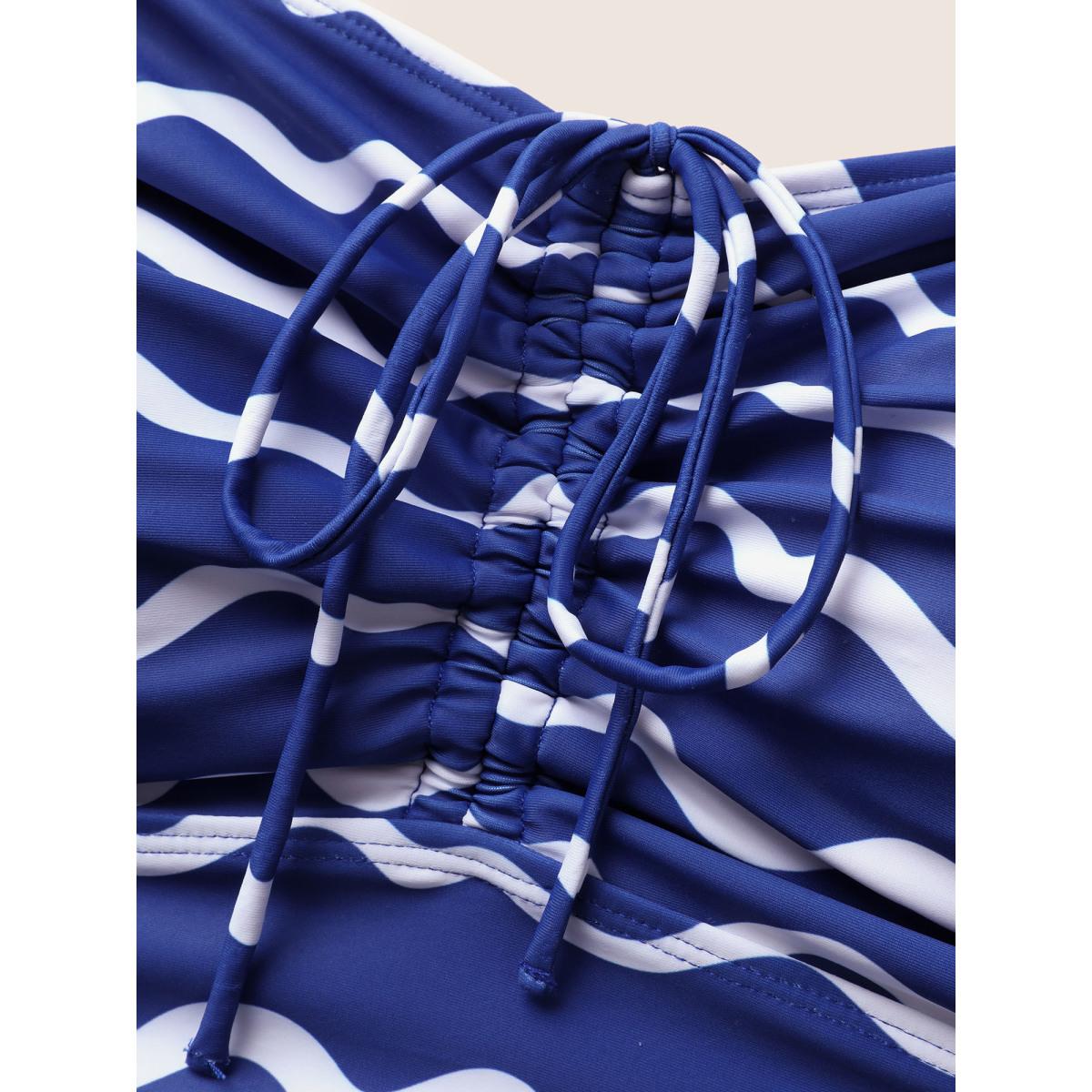 Plus Size Striped Drawstring Gathered One Piece Swimsuit Women's Swimwear Indigo Beach Gathered Curve Bathing Suits High stretch One Pieces BloomChic 26/4X Product Image