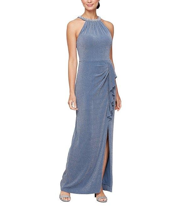 Alex Evenings Embellished Halter Neck Metallic Knit Dress Product Image