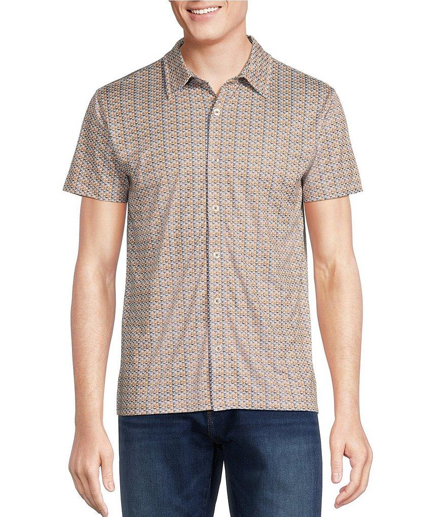 Cremieux Premium Denim Guitar Print Short Sleeve Coat Front Knit Shirt Product Image